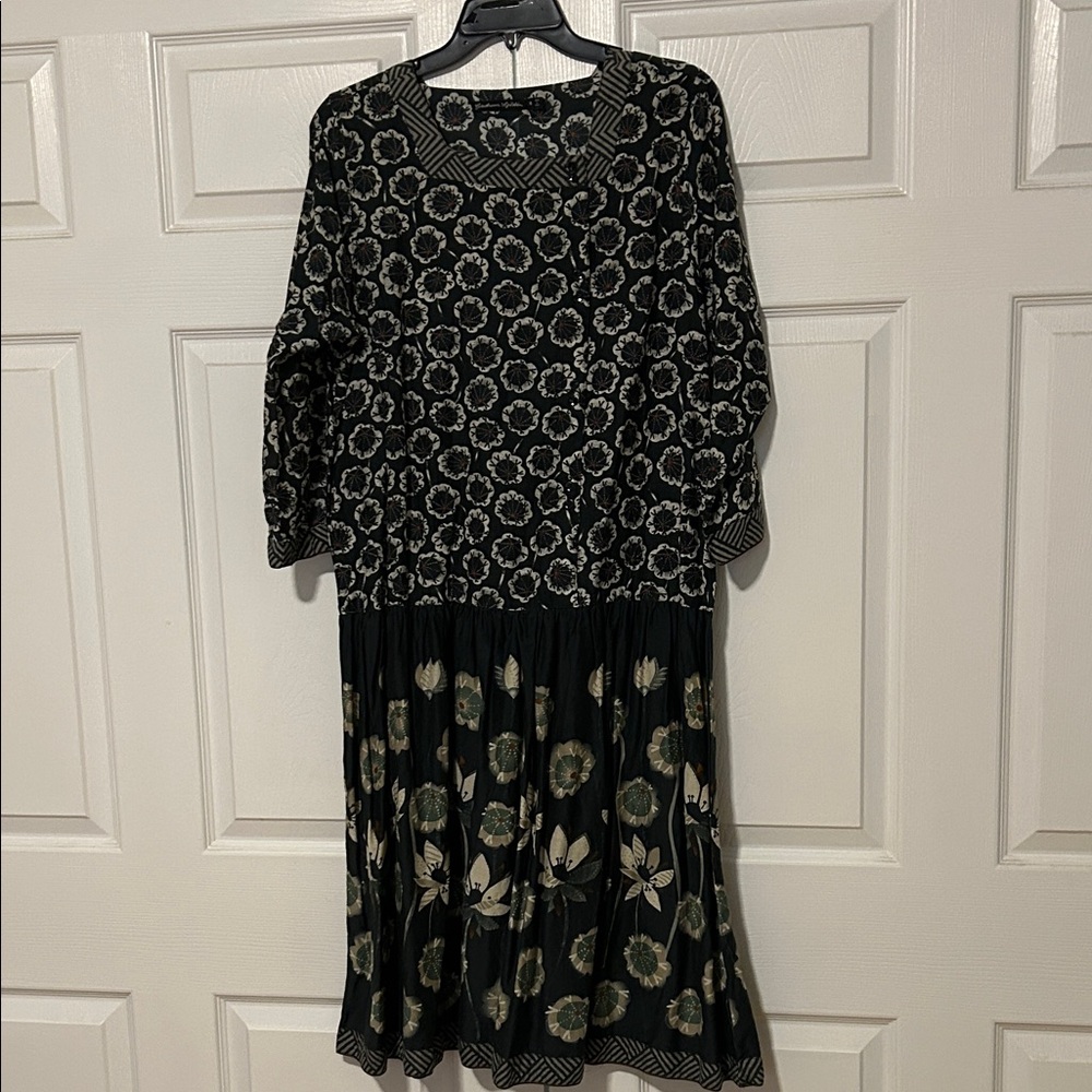 Gudrun Sjoden Black and Cream Floral Long Sleeve Dress